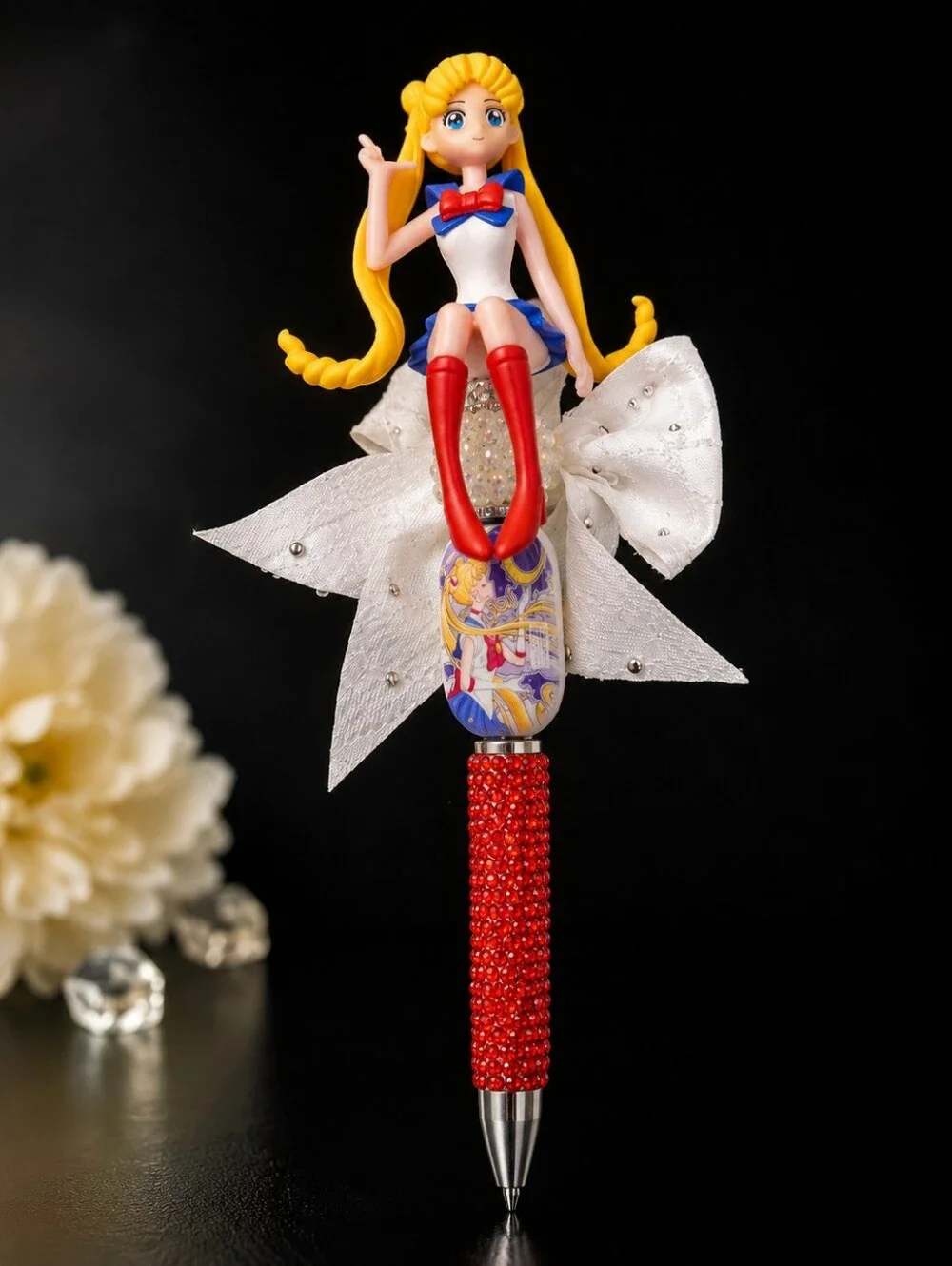 Sailor Girl Decorative Red Rhinestone Ballpoint Pen Stylus